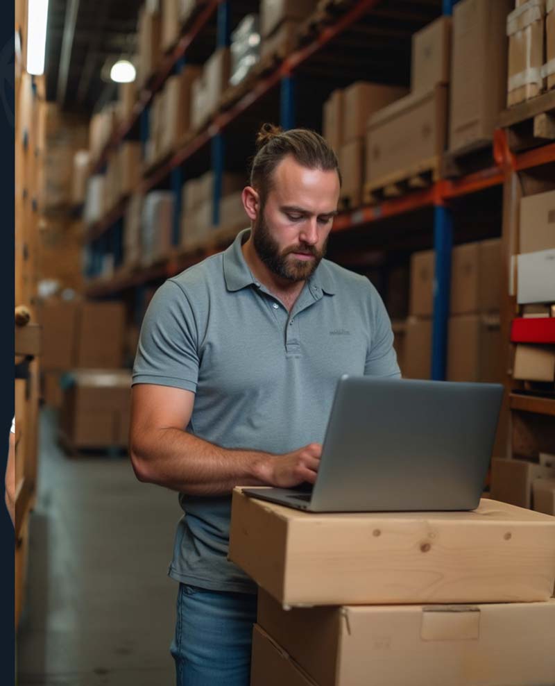 Man-working-on-computer-in-warehouse